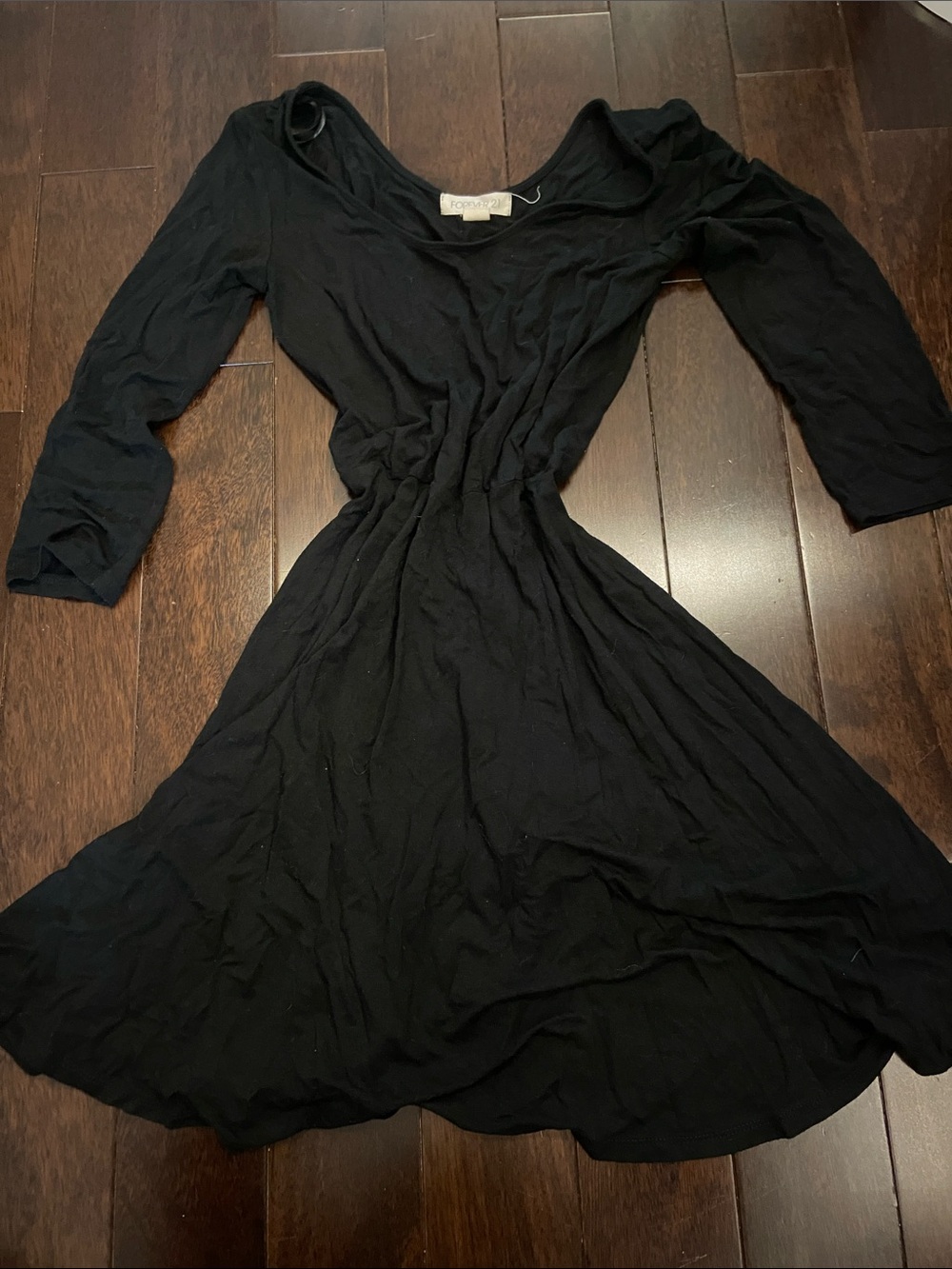 Forever 21 Black Long-Sleeve Scoop Neck A-Line Dress